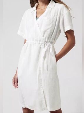 NWT Athleta White Playa Wrap Dress - Lightweight Linen Look